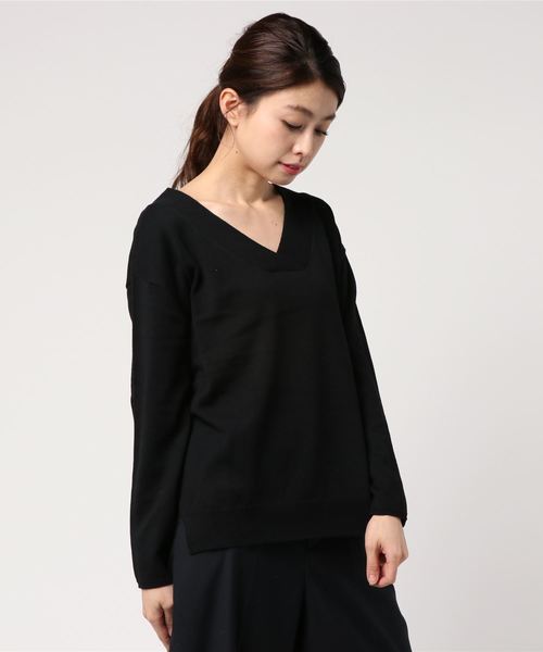 KOBE LETTUCE（コウベレタス）の「[無地/ボーダー柄]綿混カシュクールVネックコットンニットトップス/サマーニット/レディース[C3179]神戸レタス（ニット/セーター・レディース・ブラック/レッド/オフホワイト/イエロー/コーラル/グリーン/ベージュ系その他/その他1・FREE）」の2枚目の写真