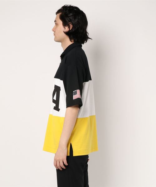 STYLEBLOCK(スタイルブロック)の「星条旗USAロゴプリントビッグシルエットハーフジップアップ半袖Tシャツ(Tシャツ/カットソー・メンズ・グリーン/イエロー/レッド・L/M)」の4枚目の写真