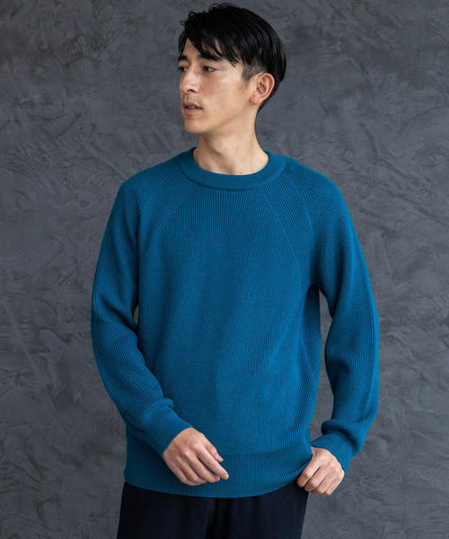 green label relaxing（グリーンレーベルリラクシング）の「CM カタアゼ ラグラン クルーネック ニット ◆（ニット/セーター・メンズ・オフホワイト/ロイヤルブルー/ブラック/オレンジ系その他/グレー/ターコイズブルー/イエロー/ネイビー・M/S/XL/L）」の5枚目の写真