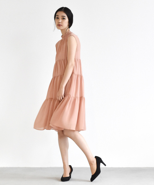 kaene（カエン）の「シフォンティアードワンピース（ドレス・レディース・イエロー/コーラル・38/36/34）」の2枚目の写真