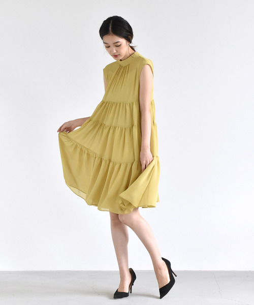 kaene（カエン）の「シフォンティアードワンピース（ドレス・レディース・イエロー/コーラル・38/36/34）」の21枚目の写真