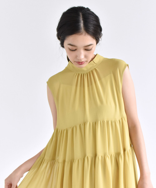 kaene（カエン）の「シフォンティアードワンピース（ドレス・レディース・イエロー/コーラル・38/36/34）」の17枚目の写真
