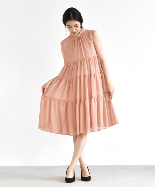 kaene（カエン）の「シフォンティアードワンピース（ドレス・レディース・イエロー/コーラル・38/36/34）」の9枚目の写真