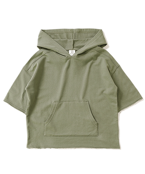 devirock（デビロック）の「切りっぱなしミニ裏毛7分袖パーカー（パーカー・キッズ・カーキ/ブルーグレー/ラベンダー/杢グレー/スミクロ/モカ・130cm/140cm/150cm/160cm/110cm/100cm/120cm）」の19枚目の写真