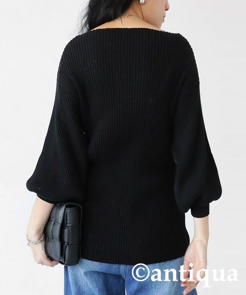 antiqua(アンティカ)の「綿100%ボートネックリブニット。(ニット/セーター・レディース・ブラック/杢グレー/オフホワイト/ベージュ・M/L)」の13枚目の写真