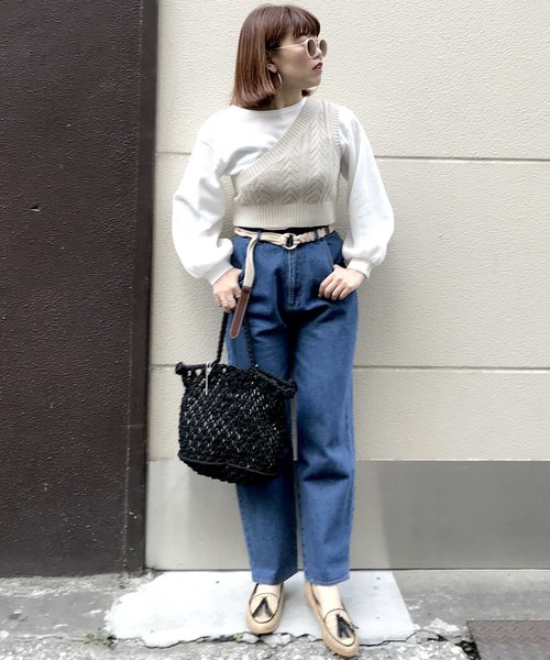 archives（アルシーヴ）の「ワンショルベスト×ワッフルTシャツSET（ベスト・レディース・アイボリー/ブラック/モカ・MEDIUM）」の4枚目の写真