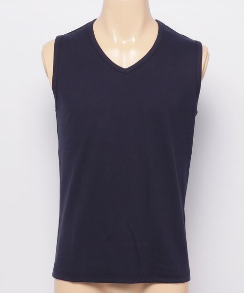 Blue Standard (ブルースタンダード)の「【BLUE STANDARD】リブノースリーブ タンクトップよりも露出が少なく、Tシャツよりも涼しい絶妙な1枚 スポーツシーンにもオススメ(タンクトップ・メンズ・ネイビー/杢グレー/ブラック/ホワイト・MEDIUM/X-LARGE/LARGE)」の4枚目の写真