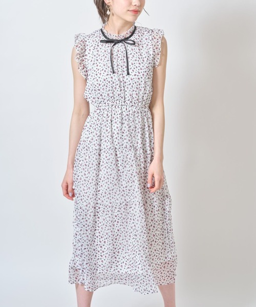 Tocco クローゼット のファッション Tocco ワンピース フリル付きボウタイりぼんフラワープリントワンピース ワンピース Closet トッコ