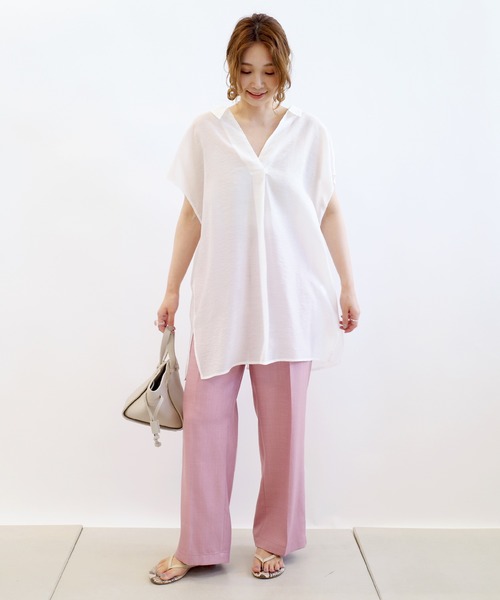 DouDou（ドゥドゥ）の「バックボタンフレンチブラウス（シャツ/ブラウス・レディース・ブラック/オフホワイト/サックスブルー・FREE）」の6枚目の写真