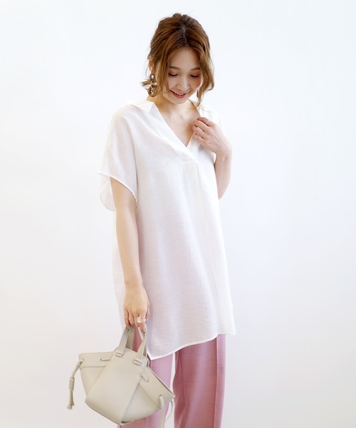 DouDou（ドゥドゥ）の「バックボタンフレンチブラウス（シャツ/ブラウス・レディース・ブラック/オフホワイト/サックスブルー・FREE）」の9枚目の写真