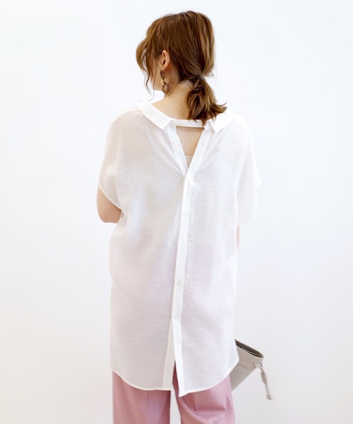 DouDou（ドゥドゥ）の「バックボタンフレンチブラウス（シャツ/ブラウス・レディース・ブラック/オフホワイト/サックスブルー・FREE）」の10枚目の写真