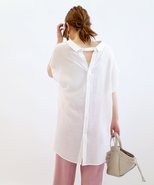 DouDou（ドゥドゥ）の「バックボタンフレンチブラウス（シャツ/ブラウス・レディース・ブラック/オフホワイト/サックスブルー・FREE）」の11枚目の写真