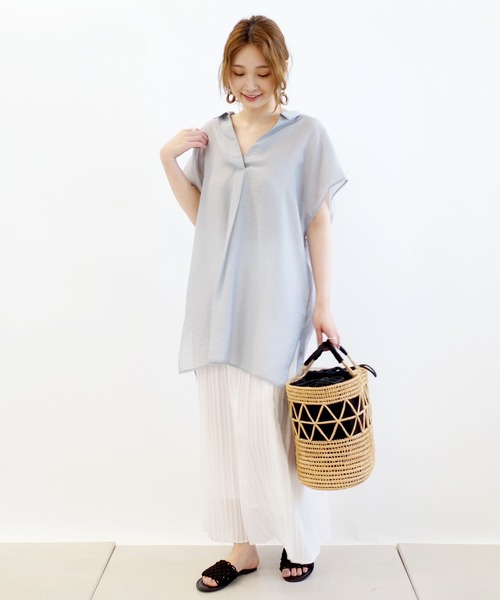 DouDou（ドゥドゥ）の「バックボタンフレンチブラウス（シャツ/ブラウス・レディース・ブラック/オフホワイト/サックスブルー・FREE）」の12枚目の写真