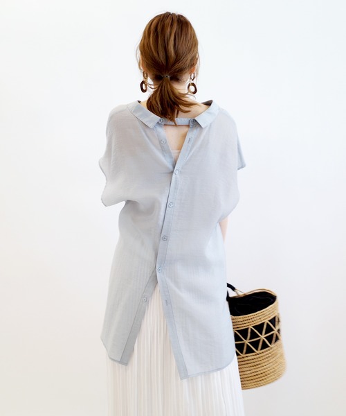 DouDou（ドゥドゥ）の「バックボタンフレンチブラウス（シャツ/ブラウス・レディース・ブラック/オフホワイト/サックスブルー・FREE）」の16枚目の写真