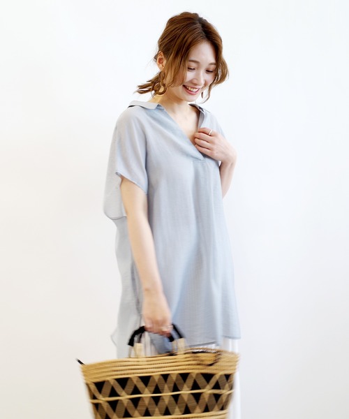 DouDou（ドゥドゥ）の「バックボタンフレンチブラウス（シャツ/ブラウス・レディース・ブラック/オフホワイト/サックスブルー・FREE）」の17枚目の写真