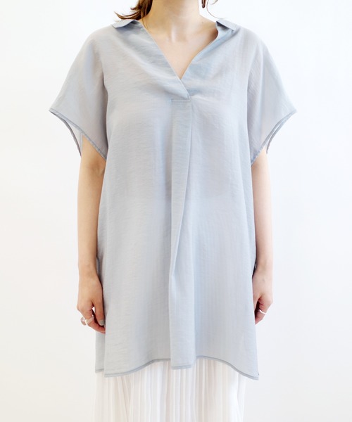 DouDou（ドゥドゥ）の「バックボタンフレンチブラウス（シャツ/ブラウス・レディース・ブラック/オフホワイト/サックスブルー・FREE）」の18枚目の写真