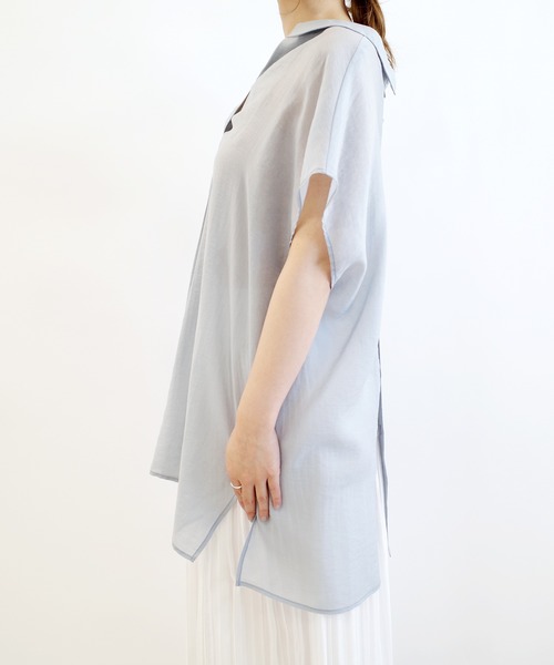 DouDou（ドゥドゥ）の「バックボタンフレンチブラウス（シャツ/ブラウス・レディース・ブラック/オフホワイト/サックスブルー・FREE）」の19枚目の写真