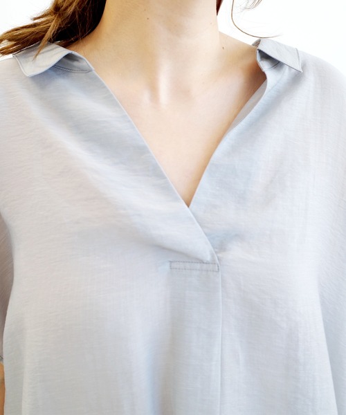 DouDou（ドゥドゥ）の「バックボタンフレンチブラウス（シャツ/ブラウス・レディース・ブラック/オフホワイト/サックスブルー・FREE）」の22枚目の写真