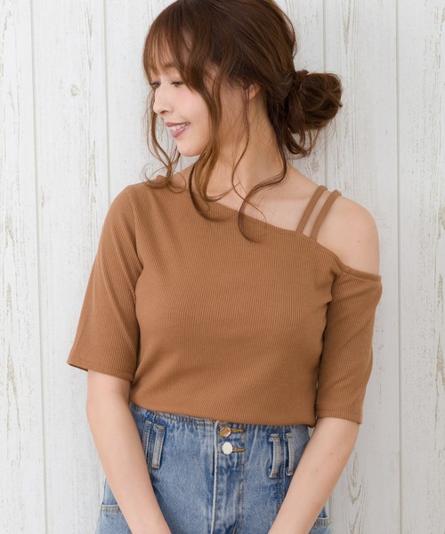 SpRay(スプレイ)の「リブワンショルライクカットソー(Tシャツ/カットソー・レディース・ブラウン/ベージュ/ダークブラウン/ブラック・FREE)」の10枚目の写真