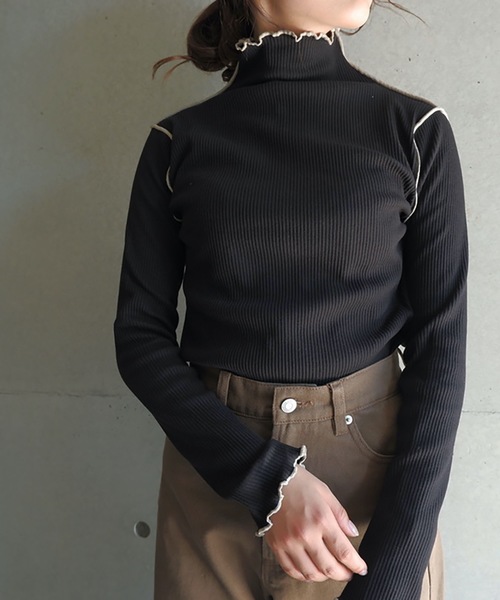 FUN.TRINITY(ファン トリニティー)の「ハイネックメロープルオーバー(Tシャツ/カットソー・レディース・アイボリー/ブラック/ベージュ・M)」の3枚目の写真