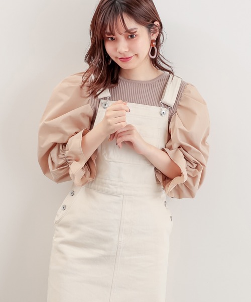 natural couture（ナチュラルクチュール）の「【WEB限定カラー有り】袖パフ異素材切替ニット（ニット/セーター・レディース・ブラック/ベージュ/その他1/ミント・FREE）」の3枚目の写真