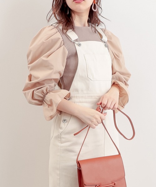 natural couture（ナチュラルクチュール）の「【WEB限定カラー有り】袖パフ異素材切替ニット（ニット/セーター・レディース・ブラック/ベージュ/その他1/ミント・FREE）」の8枚目の写真