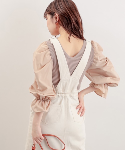 natural couture（ナチュラルクチュール）の「【WEB限定カラー有り】袖パフ異素材切替ニット（ニット/セーター・レディース・ブラック/ベージュ/その他1/ミント・FREE）」の9枚目の写真