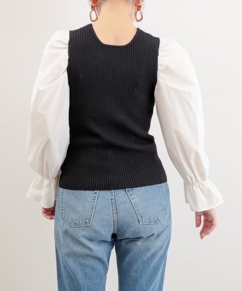 natural couture（ナチュラルクチュール）の「【WEB限定カラー有り】袖パフ異素材切替ニット（ニット/セーター・レディース・ブラック/ベージュ/その他1/ミント・FREE）」の17枚目の写真