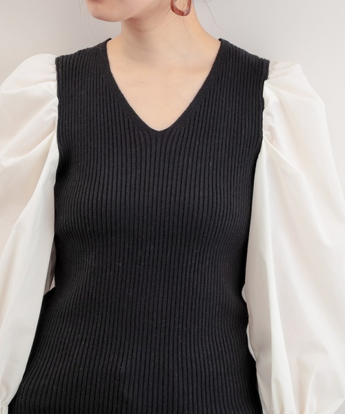 natural couture（ナチュラルクチュール）の「【WEB限定カラー有り】袖パフ異素材切替ニット（ニット/セーター・レディース・ブラック/ベージュ/その他1/ミント・FREE）」の18枚目の写真