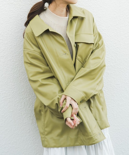新品・未使用【カスタネ　Kastane】ジャケット　レザー　ブルゾン　アウター 2サイズ展開】フェイクレザーショートブルゾン | Kastane