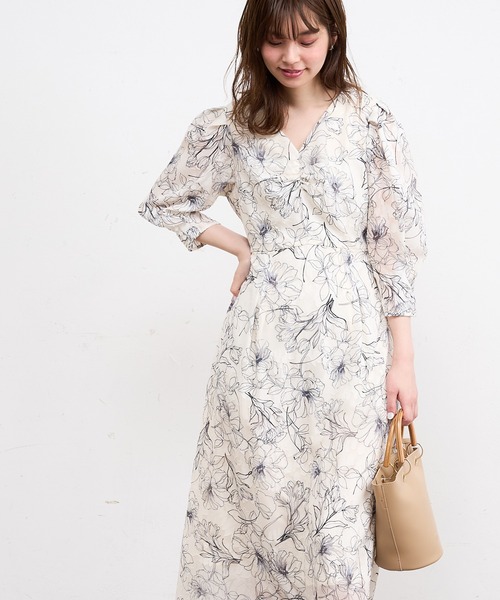 natural couture（ナチュラルクチュール）の「線画ジャガードワンピース（ワンピース・レディース・ミント/アイボリー/ベージュ・FREE）」の2枚目の写真