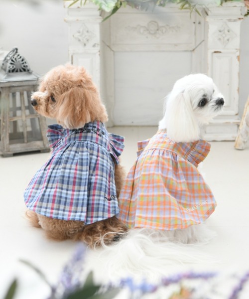 One Octave(ワンオクターヴ)の「One Octave/ワンオクターヴ/マドラスチェックワンピ/犬服(ドッグウェア)(ペットウェア・レディース・ブルー/オレンジ・S/L/2M/2L/XS/M)」の5枚目の写真