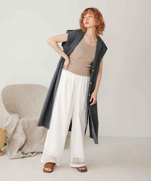 Bab（バブ）の「【WEB限定】コットンレースミックスパンツ（その他パンツ・レディース・ブラウン/オフホワイト/チャコールグレー・38）」の4枚目の写真