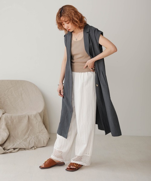 Bab（バブ）の「【WEB限定】コットンレースミックスパンツ（その他パンツ・レディース・ブラウン/オフホワイト/チャコールグレー・38）」の7枚目の写真