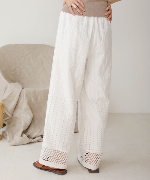 Bab（バブ）の「【WEB限定】コットンレースミックスパンツ（その他パンツ・レディース・ブラウン/オフホワイト/チャコールグレー・38）」の9枚目の写真