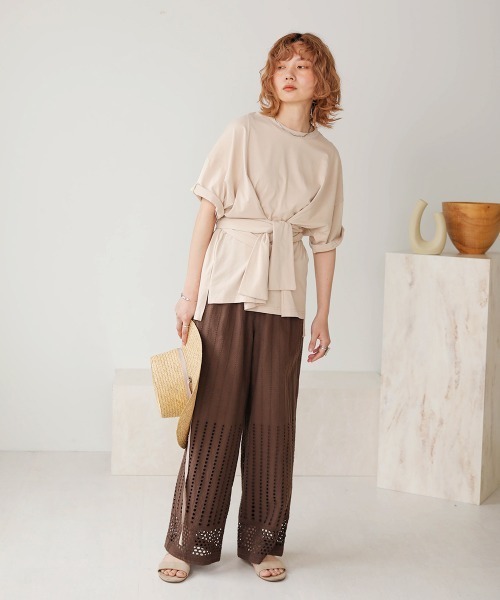 Bab（バブ）の「【WEB限定】コットンレースミックスパンツ（その他パンツ・レディース・ブラウン/オフホワイト/チャコールグレー・38）」の14枚目の写真