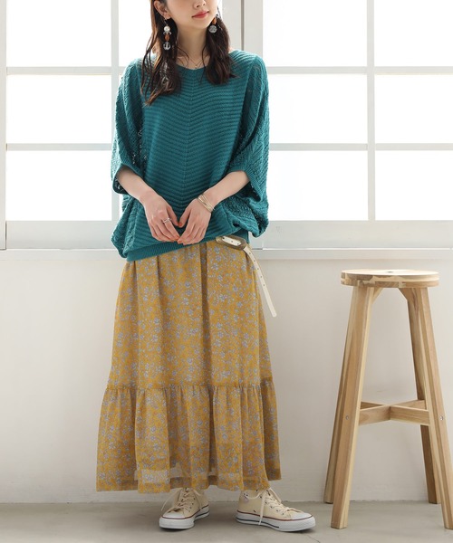 osharewalker（オシャレウォーカー）の「【廃盤】『小花柄ティアードマキシスカート』（スカート・レディース・グリーン/ネイビー/イエロー・FREE）」の5枚目の写真