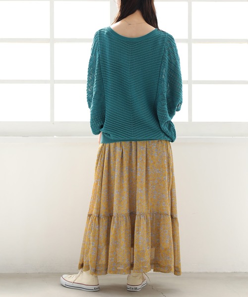 osharewalker（オシャレウォーカー）の「【廃盤】『小花柄ティアードマキシスカート』（スカート・レディース・グリーン/ネイビー/イエロー・FREE）」の7枚目の写真
