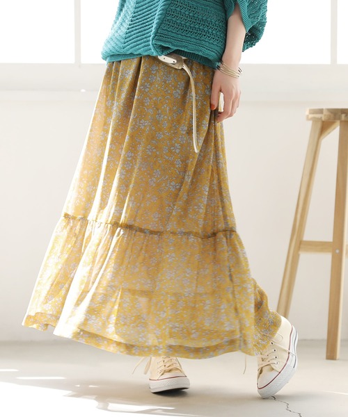 osharewalker（オシャレウォーカー）の「【廃盤】『小花柄ティアードマキシスカート』（スカート・レディース・グリーン/ネイビー/イエロー・FREE）」の9枚目の写真