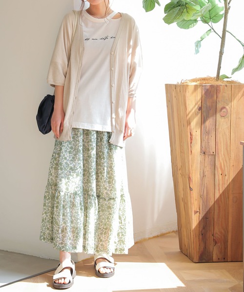 osharewalker（オシャレウォーカー）の「【廃盤】『小花柄ティアードマキシスカート』（スカート・レディース・グリーン/ネイビー/イエロー・FREE）」の12枚目の写真