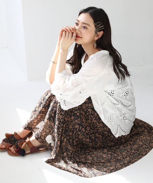 osharewalker（オシャレウォーカー）の「【廃盤】『小花柄ティアードマキシスカート』（スカート・レディース・グリーン/ネイビー/イエロー・FREE）」の10枚目の写真