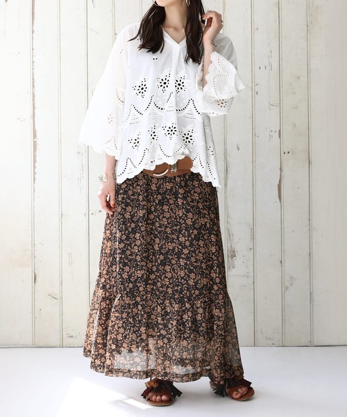 osharewalker（オシャレウォーカー）の「【廃盤】『小花柄ティアードマキシスカート』（スカート・レディース・グリーン/ネイビー/イエロー・FREE）」の11枚目の写真