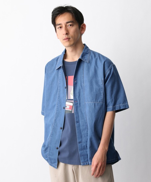 GLOBAL WORK(グローバルワーク)の「デニムカバーオールシャツ半袖/935473(シャツ/ブラウス・メンズ・ネイビー/グレー/ブルー・SMALL/MEDIUM/LARGE)」の7枚目の写真
