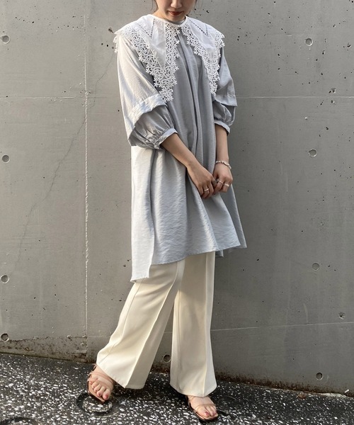 AS KNOW AS PINKY（アズノゥアズピンキー）の「贅沢タックな風フワチュニック（チュニック・レディース・ブラック/オフホワイト/ブルー・FREE）」の3枚目の写真