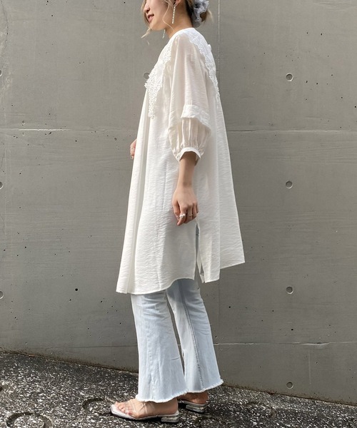 AS KNOW AS PINKY（アズノゥアズピンキー）の「贅沢タックな風フワチュニック（チュニック・レディース・ブラック/オフホワイト/ブルー・FREE）」の4枚目の写真