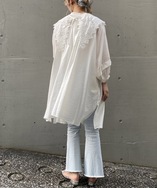 AS KNOW AS PINKY（アズノゥアズピンキー）の「贅沢タックな風フワチュニック（チュニック・レディース・ブラック/オフホワイト/ブルー・FREE）」の8枚目の写真