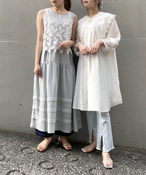 AS KNOW AS PINKY（アズノゥアズピンキー）の「贅沢タックな風フワチュニック（チュニック・レディース・ブラック/オフホワイト/ブルー・FREE）」の12枚目の写真