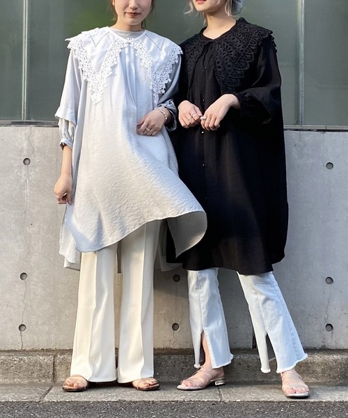 AS KNOW AS PINKY（アズノゥアズピンキー）の「贅沢タックな風フワチュニック（チュニック・レディース・ブラック/オフホワイト/ブルー・FREE）」の5枚目の写真