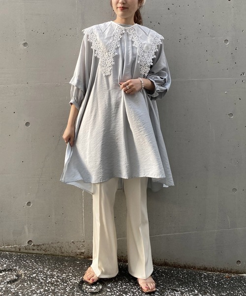 AS KNOW AS PINKY（アズノゥアズピンキー）の「贅沢タックな風フワチュニック（チュニック・レディース・ブラック/オフホワイト/ブルー・FREE）」の9枚目の写真