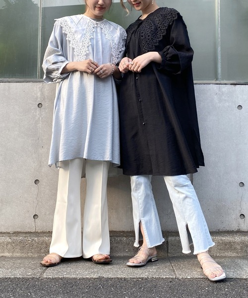 AS KNOW AS PINKY（アズノゥアズピンキー）の「贅沢タックな風フワチュニック（チュニック・レディース・ブラック/オフホワイト/ブルー・FREE）」の11枚目の写真